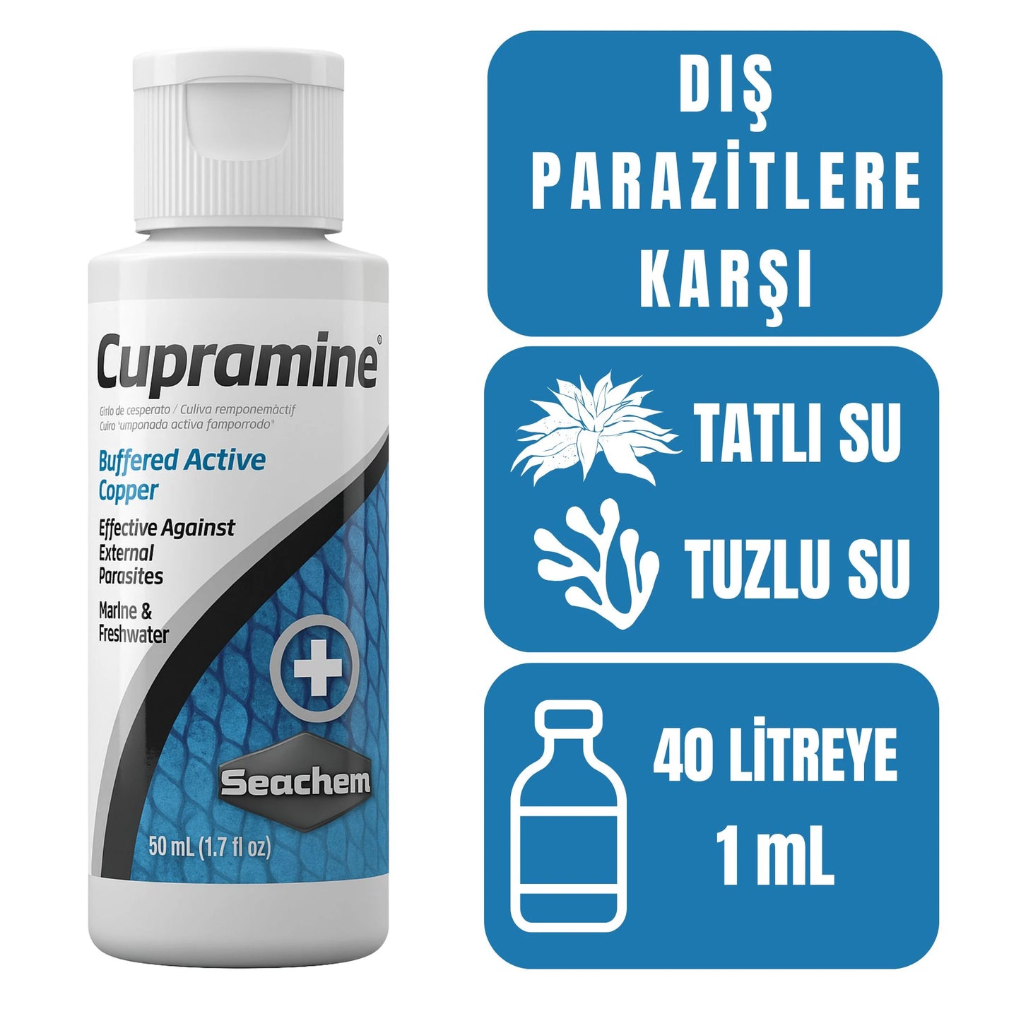 Seachem Cupramine 50 ml Dış Parazit İlacı